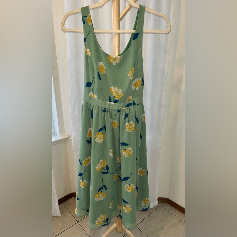 ModCloth Green Dress with Yellow Floral Pattern